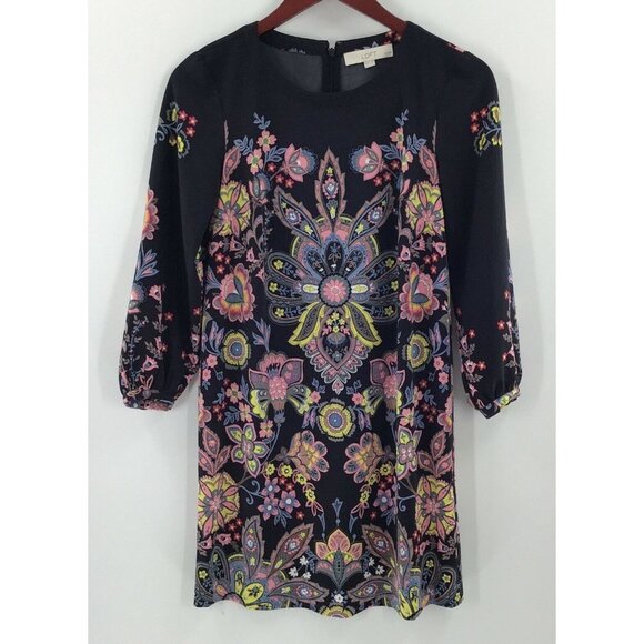 Loft Ann Taylor Women's Shift Dress Long sleeves Floral‎ Design Multicolor PXS - Picture 1 of 10